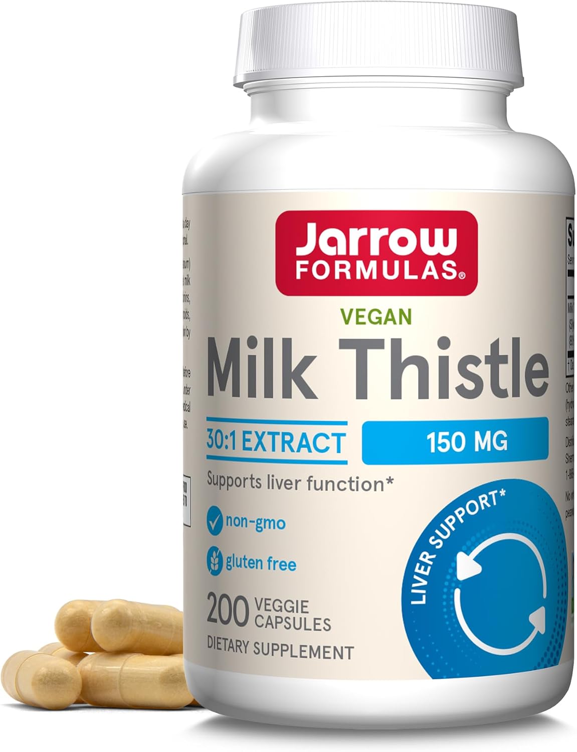 Jarrow Formulas Milk Thistle 150 mg - 200 Veggie Capsules - Antioxidant Supporting Immune Response, Liver Function & Glutathione - Up to 200 Servings