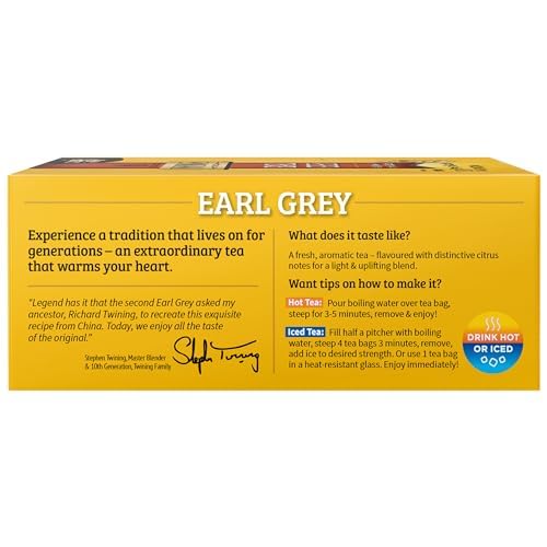 Twinings Earl Grey Black Tea Individually Wrapped Bags, 100 Count (Pack of 1), Flavoured with Citrus & Bergamot, Caffeinated, Enjoy Hot or Iced | Packaging May Vary