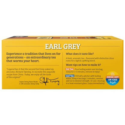 Twinings Earl Grey Black Tea Individually Wrapped Bags, 100 Count (Pack of 1), Flavoured with Citrus & Bergamot, Caffeinated, Enjoy Hot or Iced | Packaging May Vary