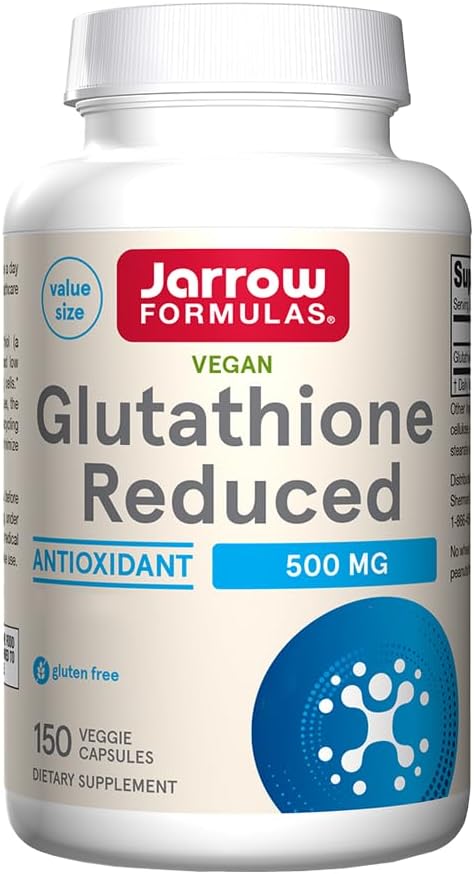 Jarrow Formulas Glutathione Reduced 500 mg - 150 Veggie Capsules - Intracellular Antioxidant - Quality Glutathione Supplements - Supports Recycling of Vitamins C & E - Non-GMO - Gluten Free - Vegan