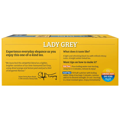 Twinings Lady Grey Black Tea Individually Wrapped Bags, 100 Count (Pack of 1), Orange & Lemon Peel with a Hint of Bergamot, Fresh and Uplifting, Caffeinated, Enjoy Hot or Iced | Packaging May Vary