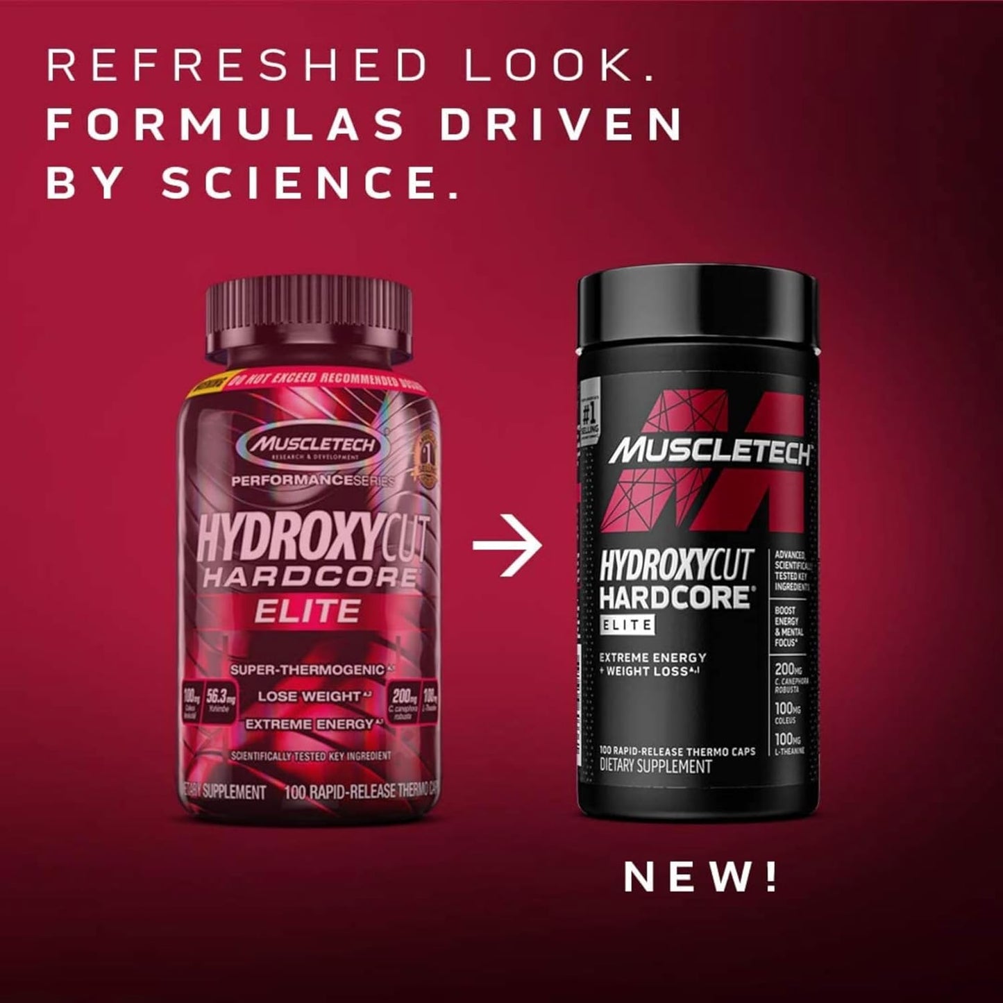 Hydroxycut Hardcore Elite - 100 Rapid-Release Thermo Caps - Energy & Focus - for Men & Women - 50 Servings