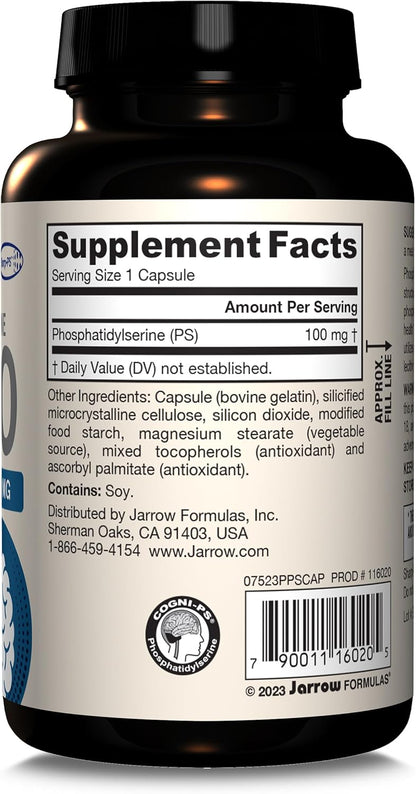 Jarrow Formulas® PS100 Phosphatidylserine, 100 mg, Dietary Supplement for Brain Health and Cognition Support, 120 Capsules, Up To a 120 Day Supply