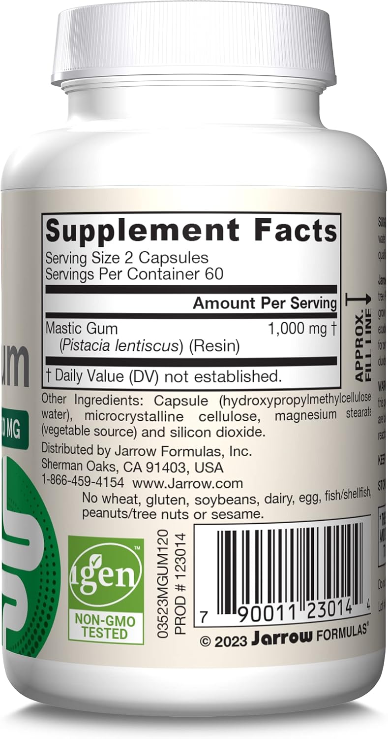 Jarrow Formulas Mastic Gum 1000 mg, Dietary Supplement for Gastrointestinal Health Support, 120 Veggie Capsules, 60 Day Supply