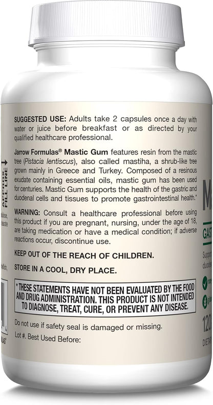 Jarrow Formulas Mastic Gum 1000 mg, Dietary Supplement for Gastrointestinal Health Support, 120 Veggie Capsules, 60 Day Supply