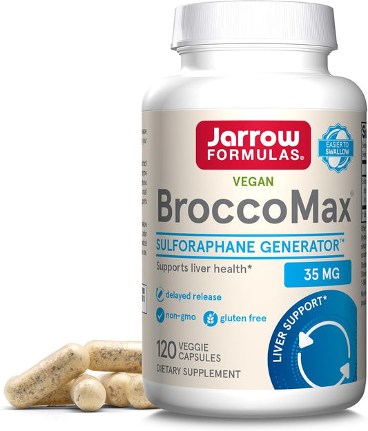 Jarrow Formulas BroccoMax Sulforaphane Generator 35 mg With Sulforaphane Glucosinolate and Myrosinase, Dietary Supplement for Liver Health Support, 120 Delayed Release Veggie Capsules, 60 Day Supply