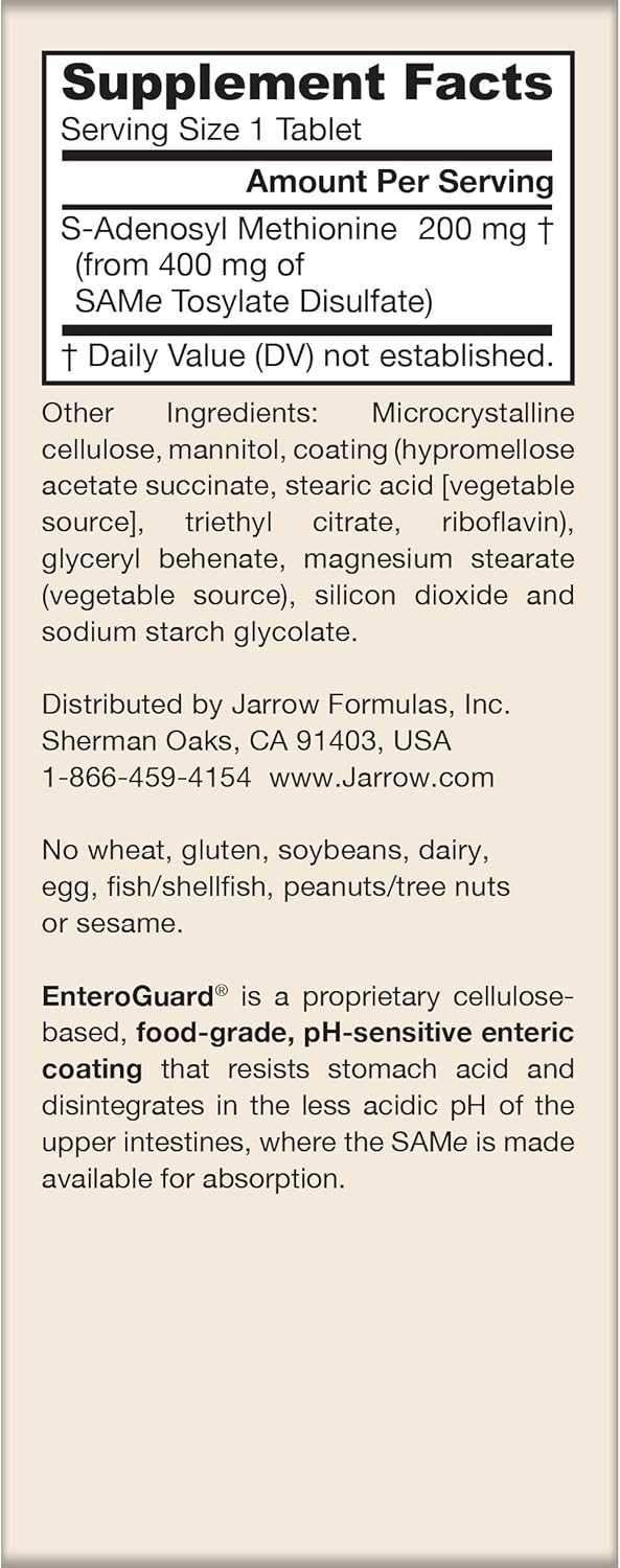 Jarrow Formulas Same 200 mg - 60 Tablets - Highest Concentration of Active S,S Form - Supports Joint Health, Liver Function, Brain Metabolism & Antioxidant Defense - 60 Servings