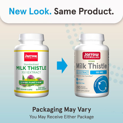 Jarrow Formulas Milk Thistle 150 mg - 200 Veggie Capsules - Antioxidant Supporting Immune Response, Liver Function & Glutathione - Up to 200 Servings