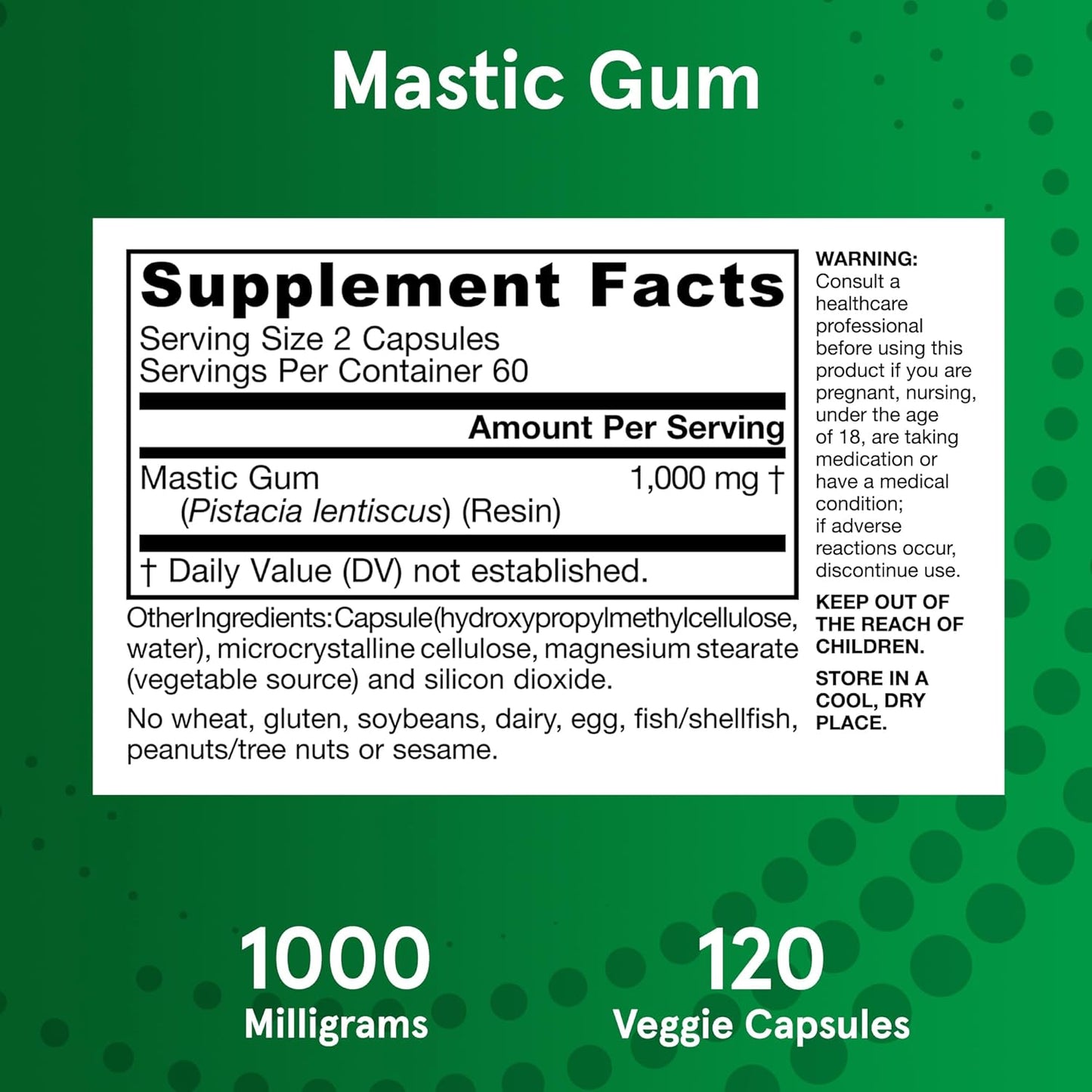 Jarrow Formulas Mastic Gum 1000 mg, Dietary Supplement for Gastrointestinal Health Support, 120 Veggie Capsules, 60 Day Supply