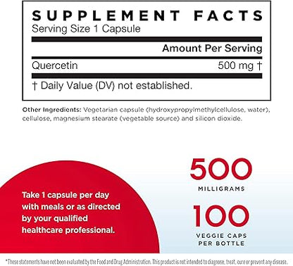 Jarrow Formulas Quercetin 500 mg - 200 Veggie Caps, Pack of 1 - Supports Antioxidant Status, Cardiovascular Health & Immune Health - 200 Total Servings