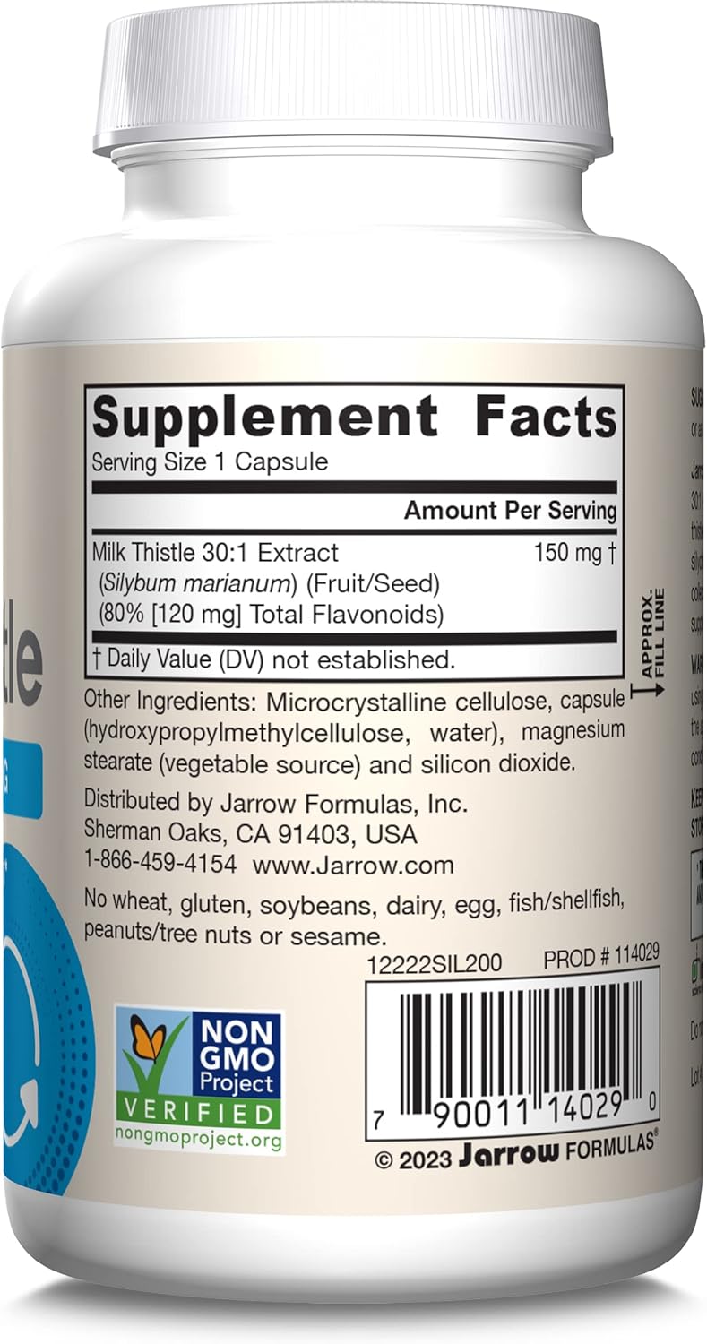 Jarrow Formulas Milk Thistle 150 mg - 200 Veggie Capsules - Antioxidant Supporting Immune Response, Liver Function & Glutathione - Up to 200 Servings