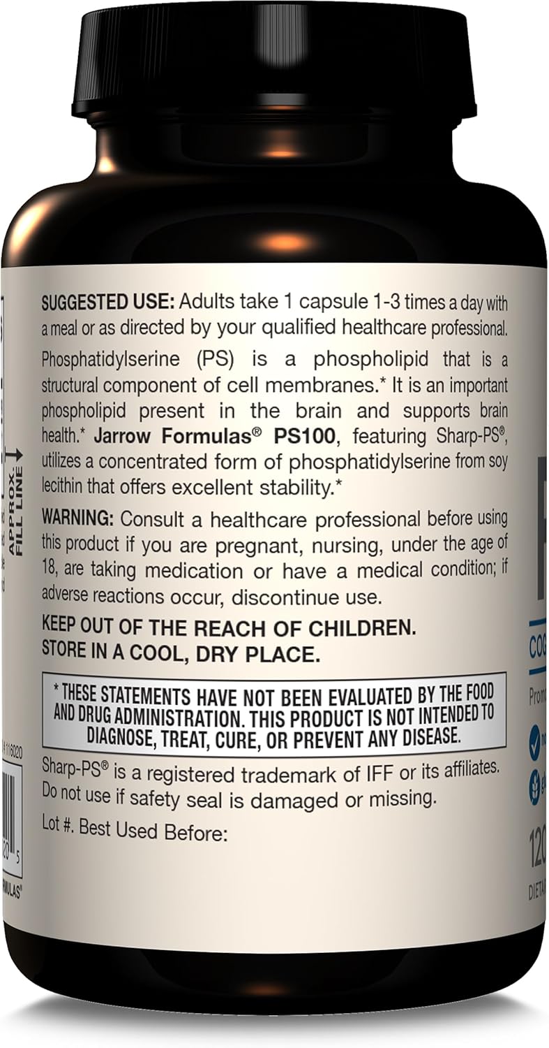 Jarrow Formulas® PS100 Phosphatidylserine, 100 mg, Dietary Supplement for Brain Health and Cognition Support, 120 Capsules, Up To a 120 Day Supply