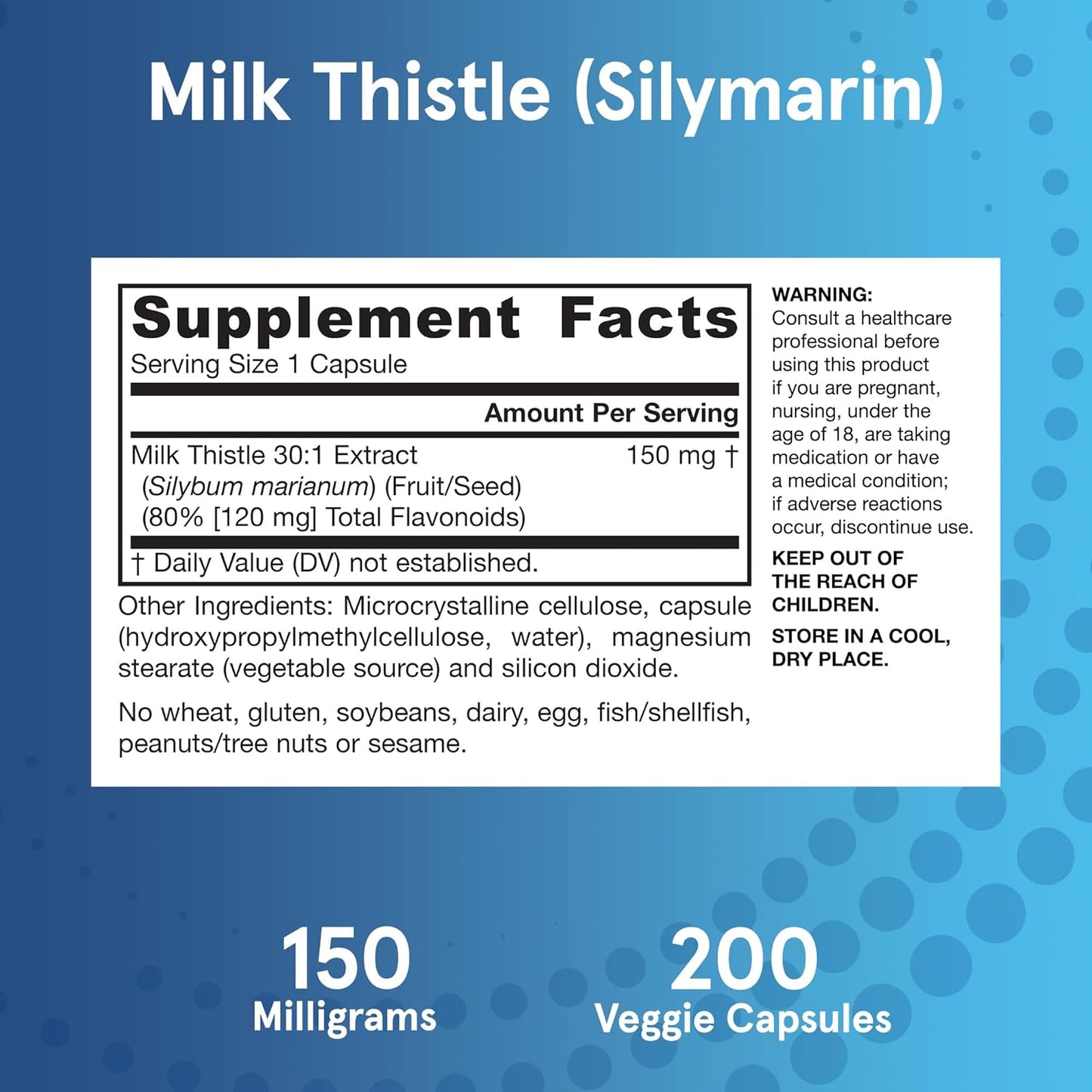 Jarrow Formulas Milk Thistle 150 mg - 200 Veggie Capsules - Antioxidant Supporting Immune Response, Liver Function & Glutathione - Up to 200 Servings