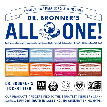 Dr. Bronner's - Pure-Castile Bar Soap (Almond, 5 oz, 6-Pack) - Made with Organic Oils, For Face, Body & Hair, Gentle & Moisturizing, Biodegradable, Vegan, Cruelty-free, Non-GMO