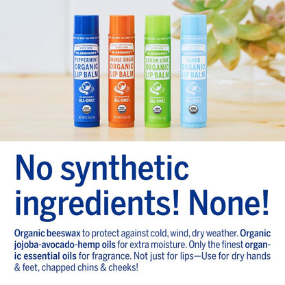 Dr. Bronner's - Organic Lip Balm (Naked, .15 ounce, 6-Pack) - Unscented, Made with Organic Beeswax & Avocado Oil, For Dry Lips, Hands, Chin or Cheeks