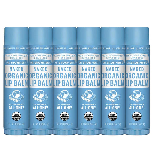 Dr. Bronner's - Organic Lip Balm (Naked, .15 ounce, 6-Pack) - Unscented, Made with Organic Beeswax & Avocado Oil, For Dry Lips, Hands, Chin or Cheeks