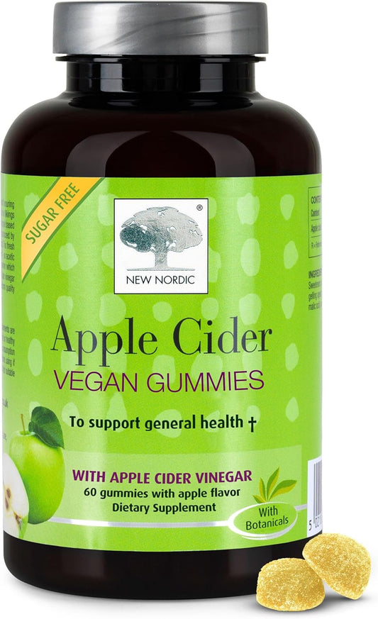 NEW NORDIC Apple Cider Vinegar Gummies, 400 mg Daily Intake with The Mother Strain, Sugar Free ACV Dietary Supplement, No Vinegar Taste, 60 Count (Pack of 1)