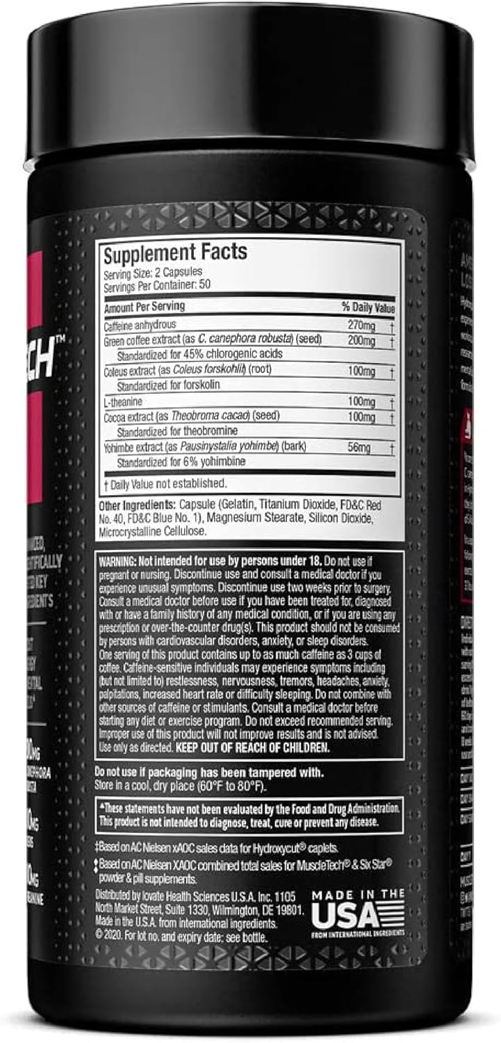 Hydroxycut Hardcore Elite - 100 Rapid-Release Thermo Caps - Energy & Focus - for Men & Women - 50 Servings