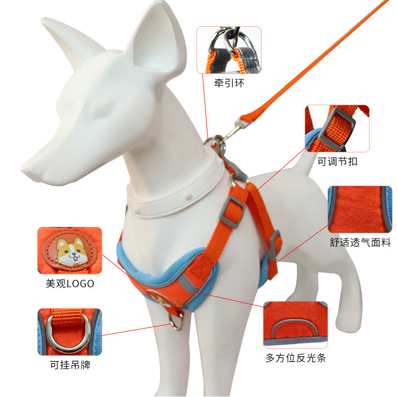 Pet Traction Chest Strap Deerskin Velvet Reflective Explosion-proof Dog Out Traction Chest Strap Factory Direct Wholesale