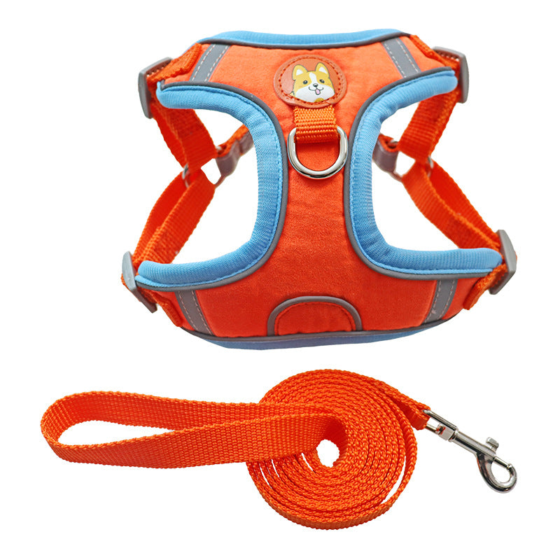 Pet Traction Chest Strap Deerskin Velvet Reflective Explosion-proof Dog Out Traction Chest Strap Factory Direct Wholesale