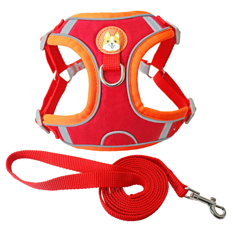 Pet Traction Chest Strap Deerskin Velvet Reflective Explosion-proof Dog Out Traction Chest Strap Factory Direct Wholesale