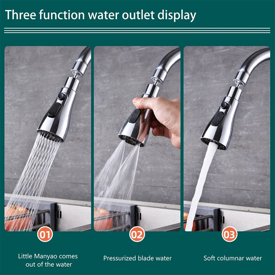 3 In 1 Kitchen Faucet Extender Universal 360 Rotate Pull Out Kitchen Tap Multi-mode Strong Flushing Booster Kitchen Accessories